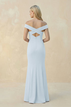 Off - the - Shoulder Sheath Matte Satin Bridesmaid Dress in Sky Blue - KISS BRIDAL Bridesmaid Dresses