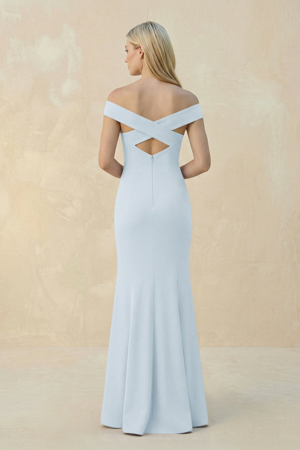 Off - the - Shoulder Sheath Matte Satin Bridesmaid Dress in Sky Blue - KISS BRIDAL Bridesmaid Dresses
