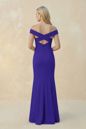 Off - the - Shoulder Sheath Matte Satin Bridesmaid Dress in Tahiti - KISS BRIDAL Bridesmaid Dresses