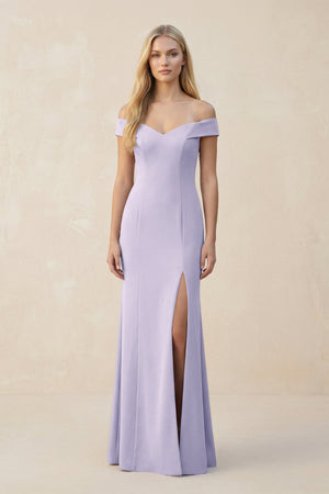 Off - the - Shoulder Sheath Matte Satin Bridesmaid Dress in Vintage Mauve - SHE IS ME Bridesmaid Dresses