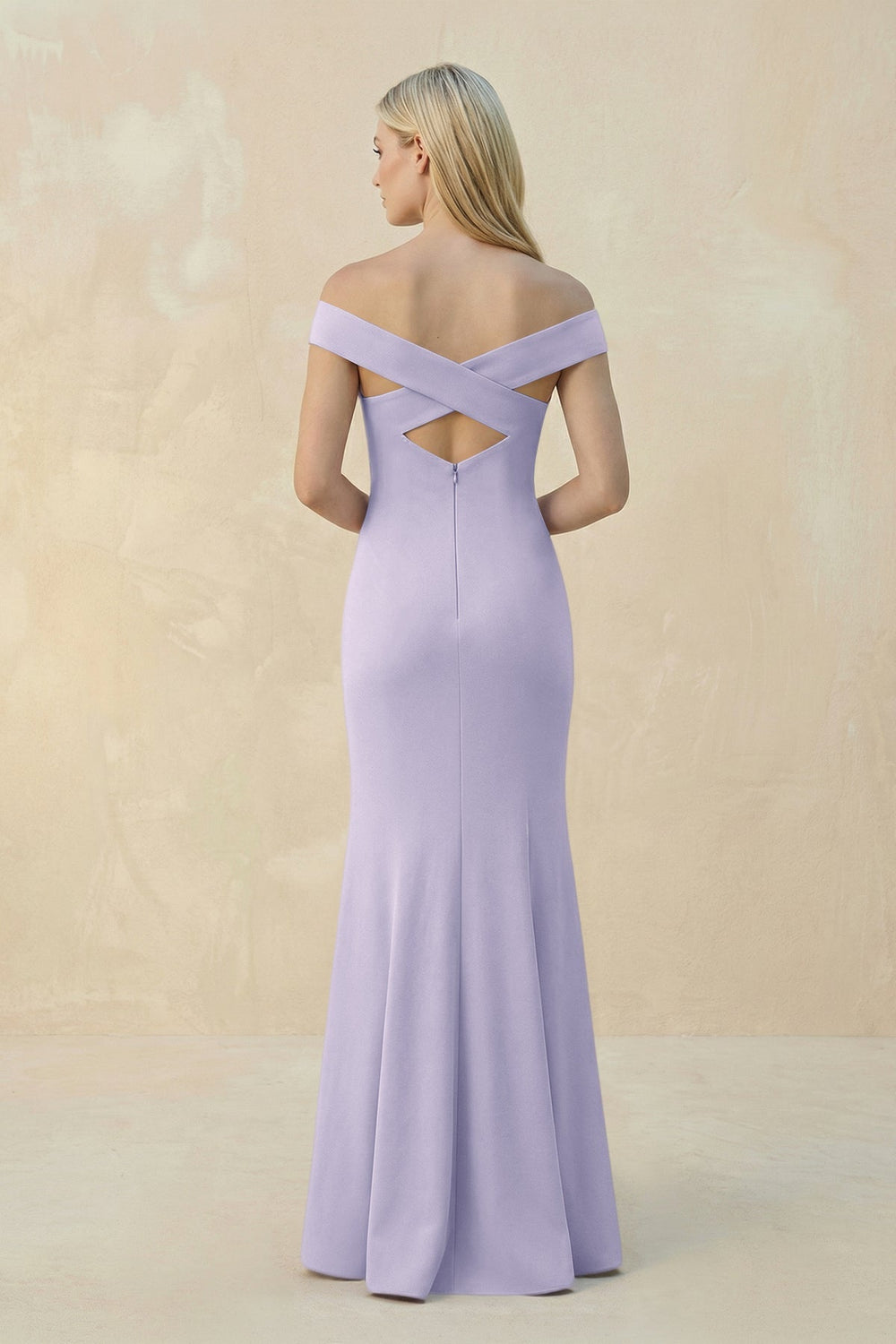 Off - the - Shoulder Sheath Matte Satin Bridesmaid Dress in Vintage Mauve - KISS BRIDAL Bridesmaid Dresses