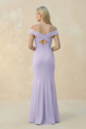 Off - the - Shoulder Sheath Matte Satin Bridesmaid Dress in Vintage Mauve - SHE IS ME Bridesmaid Dresses