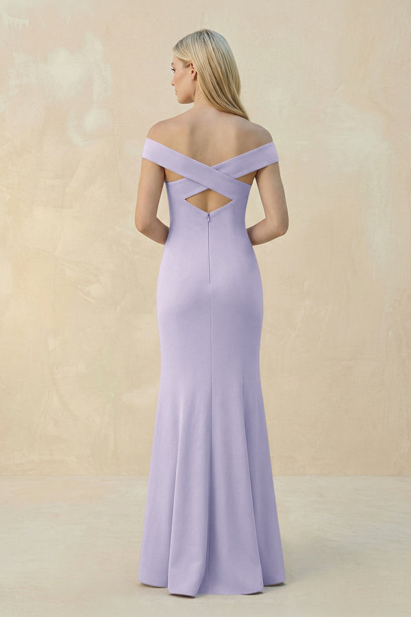 Off - the - Shoulder Sheath Matte Satin Bridesmaid Dress in Vintage Mauve - SHE IS ME Bridesmaid Dresses