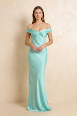 Off The Shoulder Sheath Open Back Maxi Dress in Aqua - KISS BRIDAL PROM DRESSES