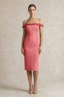 Off - the - Shoulder Sheath Ruffled Midi Bridesmaid Dress in Mulberry - KISS BRIDAL Bridesmaid Dresses