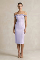 Off - the - Shoulder Sheath Ruffled Midi Bridesmaid Dress in Vintage Mauve - KISS BRIDAL Bridesmaid Dresses