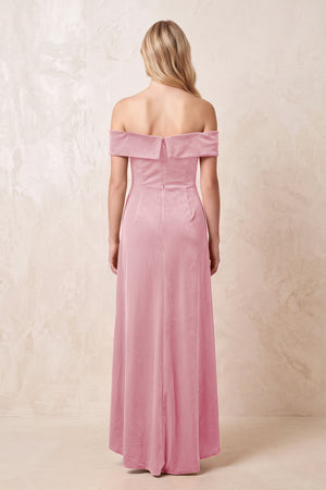 Off the Shoulder Sheath Velvet Midi Bridesmaid Dress in Blush Pink - KISS BRIDAL Bridesmaid Dresses