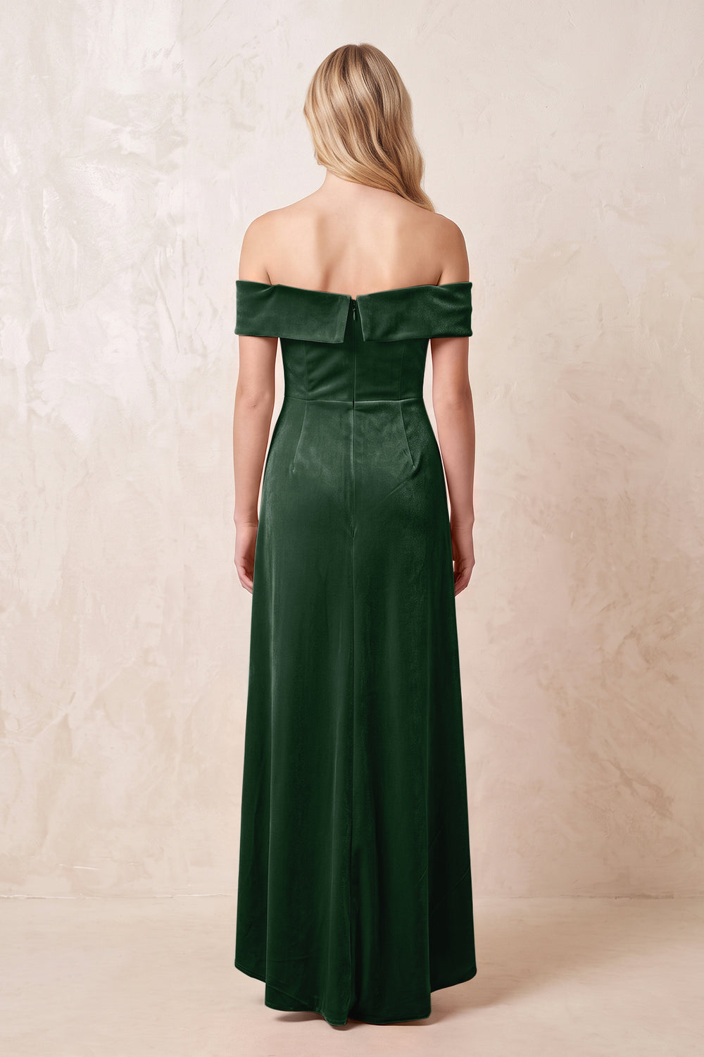 Off-the-Shoulder Sheath Velvet Midi Bridesmaid Dress in Dark Green