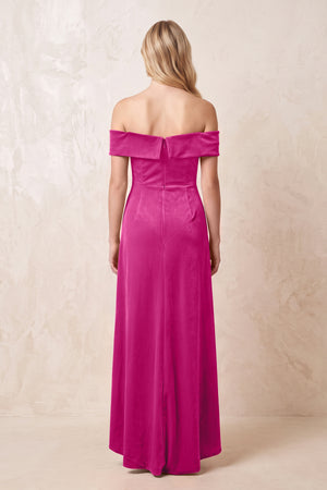 Off - the - Shoulder Sheath Velvet Midi Bridesmaid Dress in Desert Rose - KISS BRIDAL Bridesmaid Dresses
