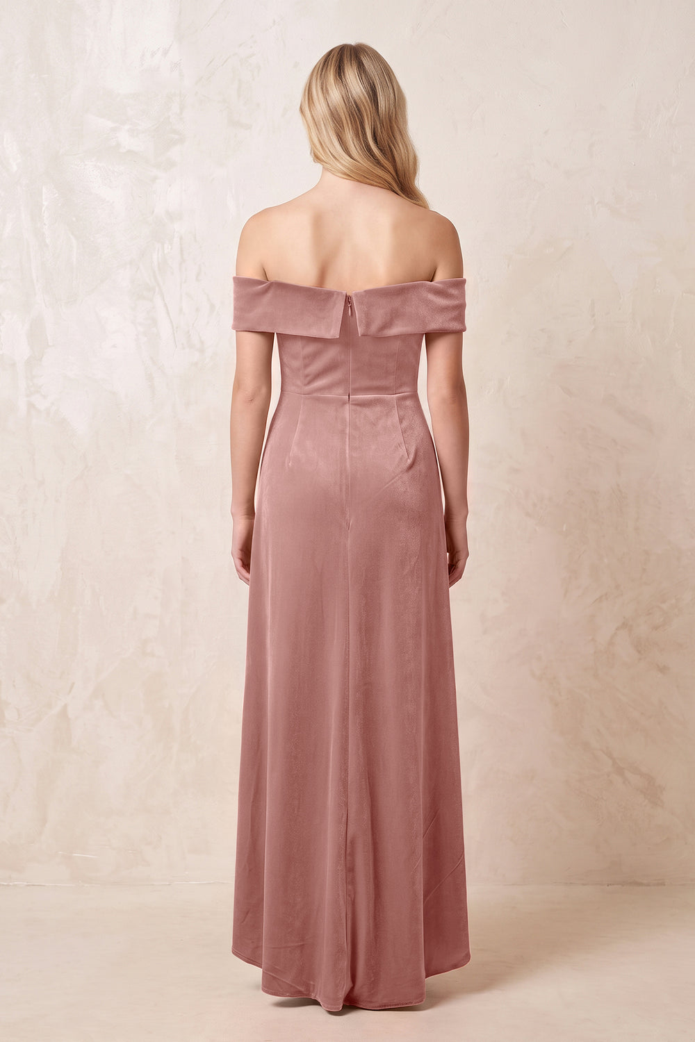 Off-the-Shoulder Sheath Velvet Midi Bridesmaid Dress in Dusty Rose