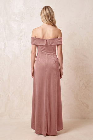 Off - the - Shoulder Sheath Velvet Midi Bridesmaid Dress in Dusty Rose - KISS BRIDAL Bridesmaid Dresses