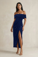 Off - the - Shoulder Sheath Velvet Midi Bridesmaid Dress in Royal Blue - KISS BRIDAL Bridesmaid Dresses