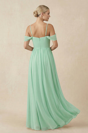 Off-the-Shoulder Sweetheart A-Line Chiffon Bridesmaid Dress in Pale Pistachio - SHE IS ME BRIDESMAID DRESSES