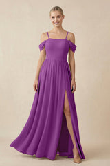 Off - the - Shoulder Sweetheart A - Line Chiffon Bridesmaid Dress in Amethyst - KISS BRIDAL Bridesmaid Dresses