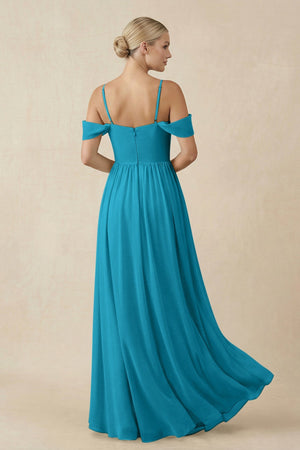 Off - the - Shoulder Sweetheart A - Line Chiffon Bridesmaid Dress in Blue Jay - SHE IS ME Bridesmaid Dresses