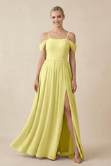 Off - the - Shoulder Sweetheart A - Line Chiffon Bridesmaid Dress in Buttercup - KISS BRIDAL Bridesmaid Dresses