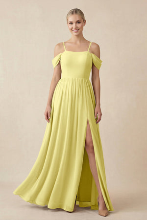 Off - the - Shoulder Sweetheart A - Line Chiffon Bridesmaid Dress in Buttercup - SHE IS ME Bridesmaid Dresses