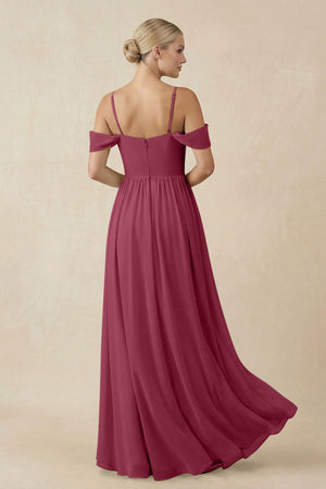 Off - the - Shoulder Sweetheart A - Line Chiffon Bridesmaid Dress in Desert Rose - KISS BRIDAL Bridesmaid Dresses
