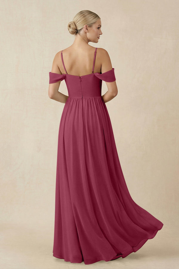 Off - the - Shoulder Sweetheart A - Line Chiffon Bridesmaid Dress in Desert Rose - KISS BRIDAL Bridesmaid Dresses