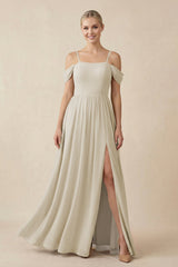 Off - the - Shoulder Sweetheart A - Line Chiffon Bridesmaid Dress in Dove Gray - KISS BRIDAL Bridesmaid Dresses
