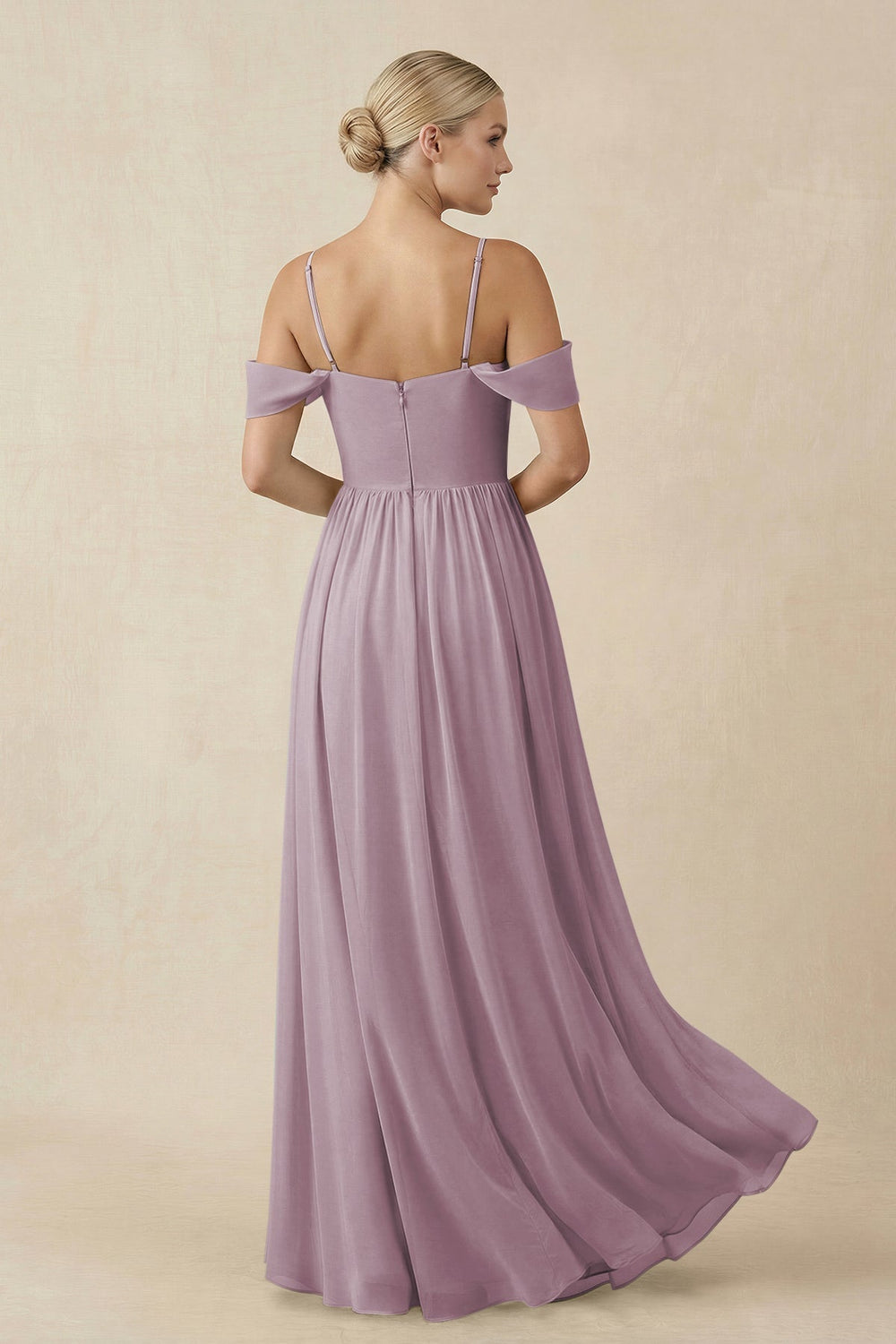 Off - the - Shoulder Sweetheart A - Line Chiffon Bridesmaid Dress in Dusk - SHE IS ME Bridesmaid Dresses