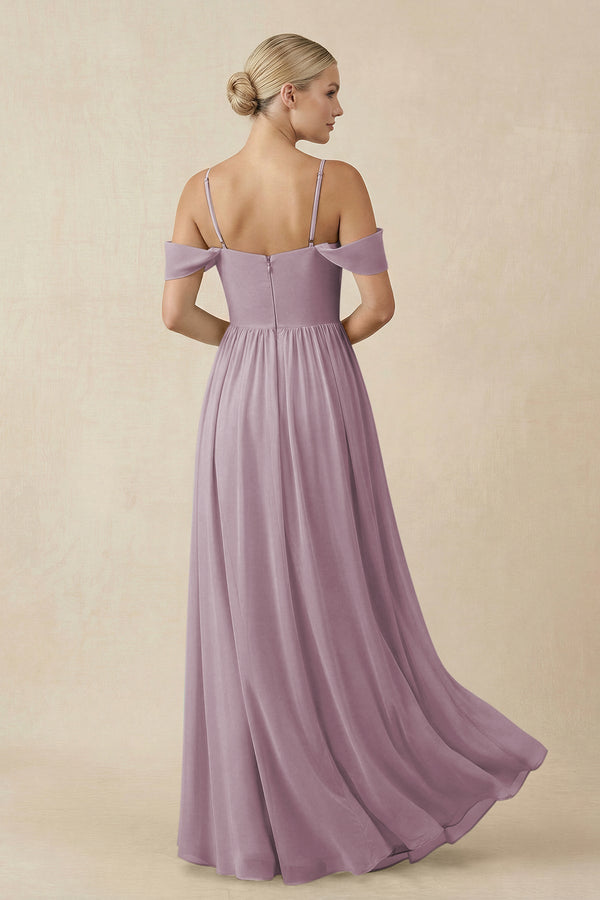 Off - the - Shoulder Sweetheart A - Line Chiffon Bridesmaid Dress in Dusk - KISS BRIDAL Bridesmaid Dresses