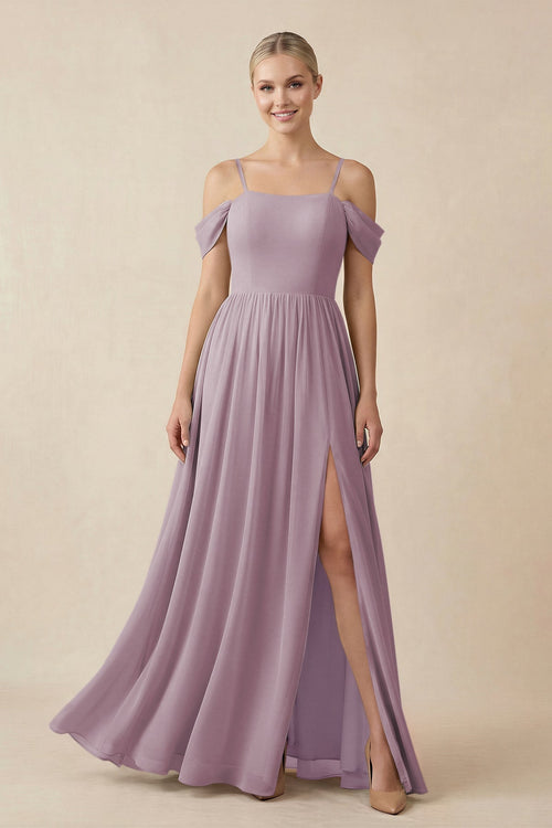 Off - the - Shoulder Sweetheart A - Line Chiffon Bridesmaid Dress in Dusk - KISS BRIDAL Bridesmaid Dresses