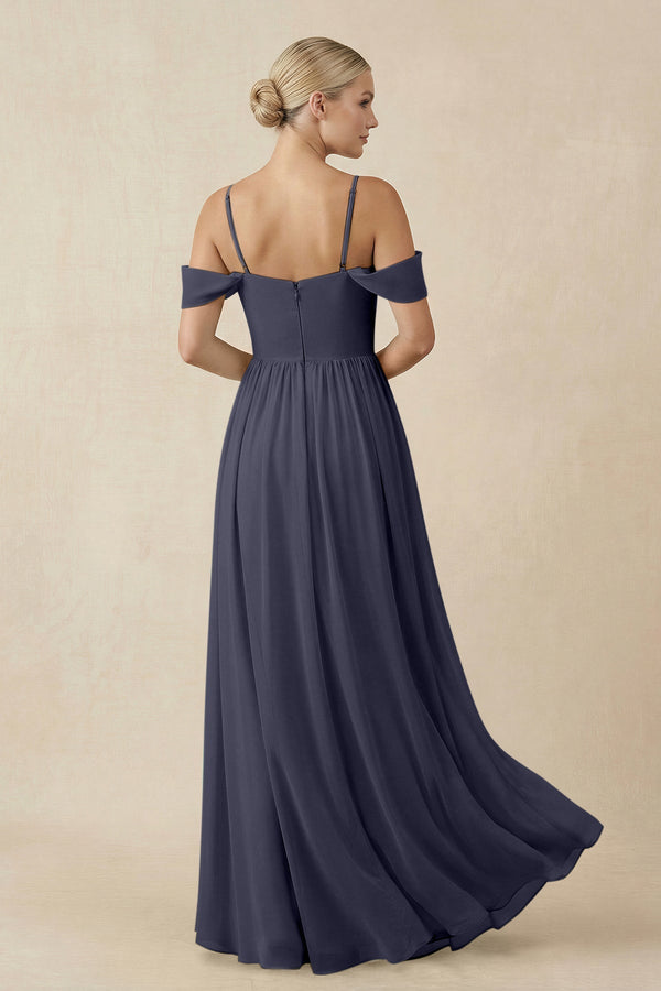 Off - the - Shoulder Sweetheart A - Line Chiffon Bridesmaid Dress in Dusk Blue - KISS BRIDAL Bridesmaid Dresses