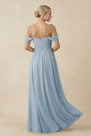 Off - the - Shoulder Sweetheart A - Line Chiffon Bridesmaid Dress in Dusty Blue - KISS BRIDAL Bridesmaid Dresses