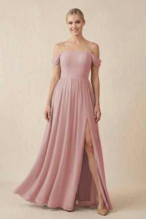 Off - the - Shoulder Sweetheart A - Line Chiffon Bridesmaid Dress in Dusty Rose - KISS BRIDAL Bridesmaid Dresses