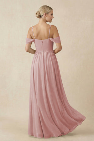 Off - the - Shoulder Sweetheart A - Line Chiffon Bridesmaid Dress in Dusty Rose - KISS BRIDAL Bridesmaid Dresses