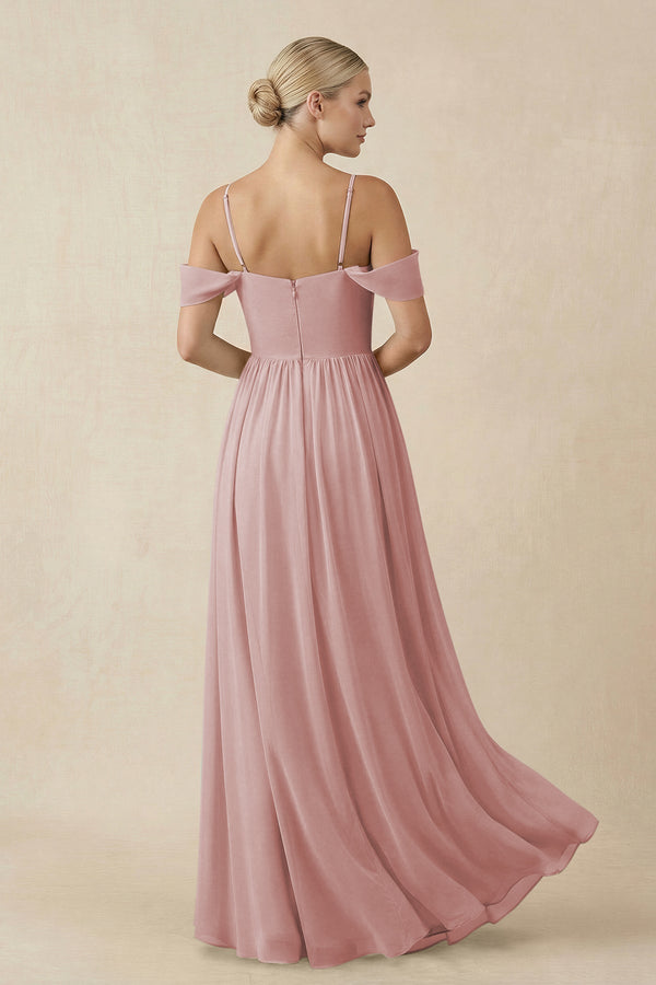 Off - the - Shoulder Sweetheart A - Line Chiffon Bridesmaid Dress in Dusty Rose - KISS BRIDAL Bridesmaid Dresses