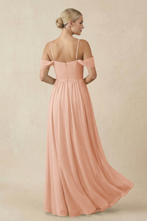 Off - the - Shoulder Sweetheart A - Line Chiffon Bridesmaid Dress in English Rose - KISS BRIDAL Bridesmaid Dresses