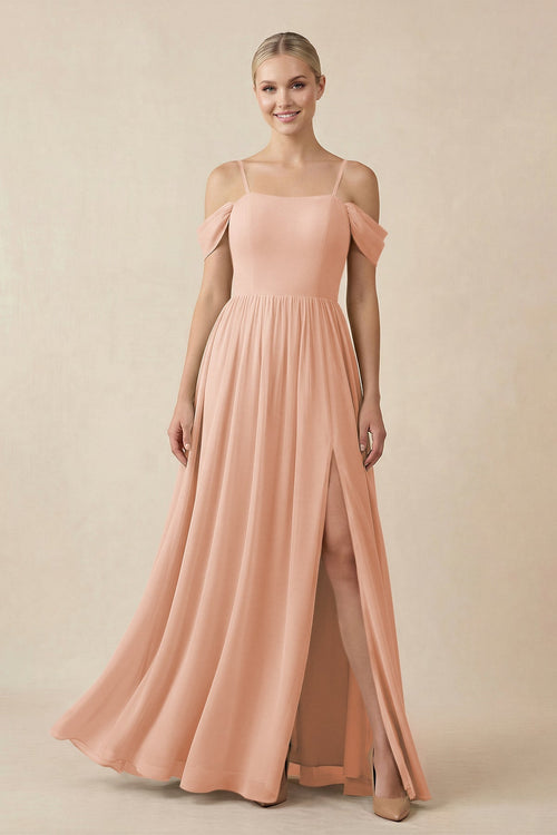 Off - the - Shoulder Sweetheart A - Line Chiffon Bridesmaid Dress in English Rose - KISS BRIDAL Bridesmaid Dresses
