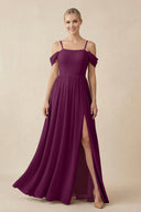 Off - the - Shoulder Sweetheart A - Line Chiffon Bridesmaid Dress in Fig - KISS BRIDAL Bridesmaid Dresses