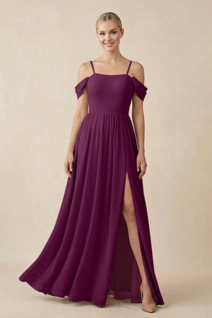 Off - the - Shoulder Sweetheart A - Line Chiffon Bridesmaid Dress in Fig - KISS BRIDAL Bridesmaid Dresses
