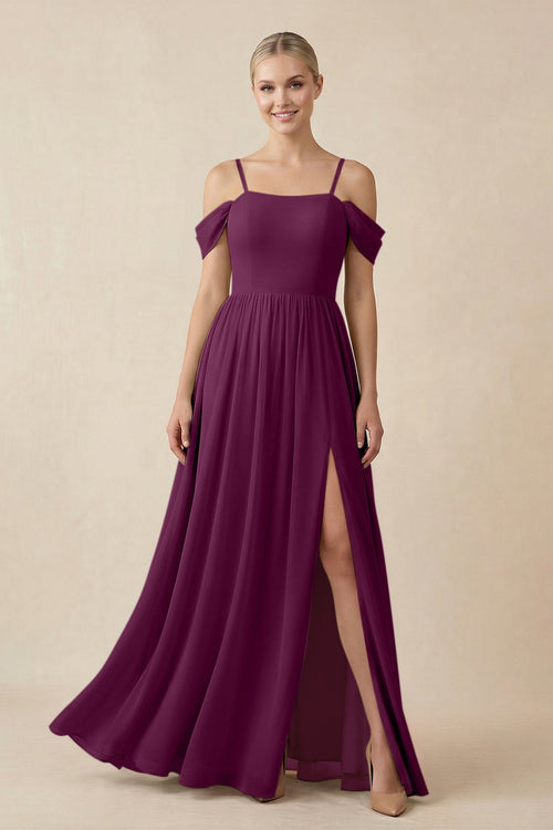 Off - the - Shoulder Sweetheart A - Line Chiffon Bridesmaid Dress in Fig - KISS BRIDAL Bridesmaid Dresses