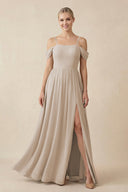 Off - the - Shoulder Sweetheart A - Line Chiffon Bridesmaid Dress in Frost - KISS BRIDAL Bridesmaid Dresses