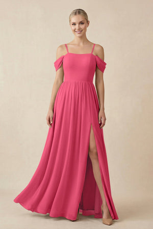 Off - the - Shoulder Sweetheart A - Line Chiffon Bridesmaid Dress in Fuchsia - KISS BRIDAL Bridesmaid Dresses