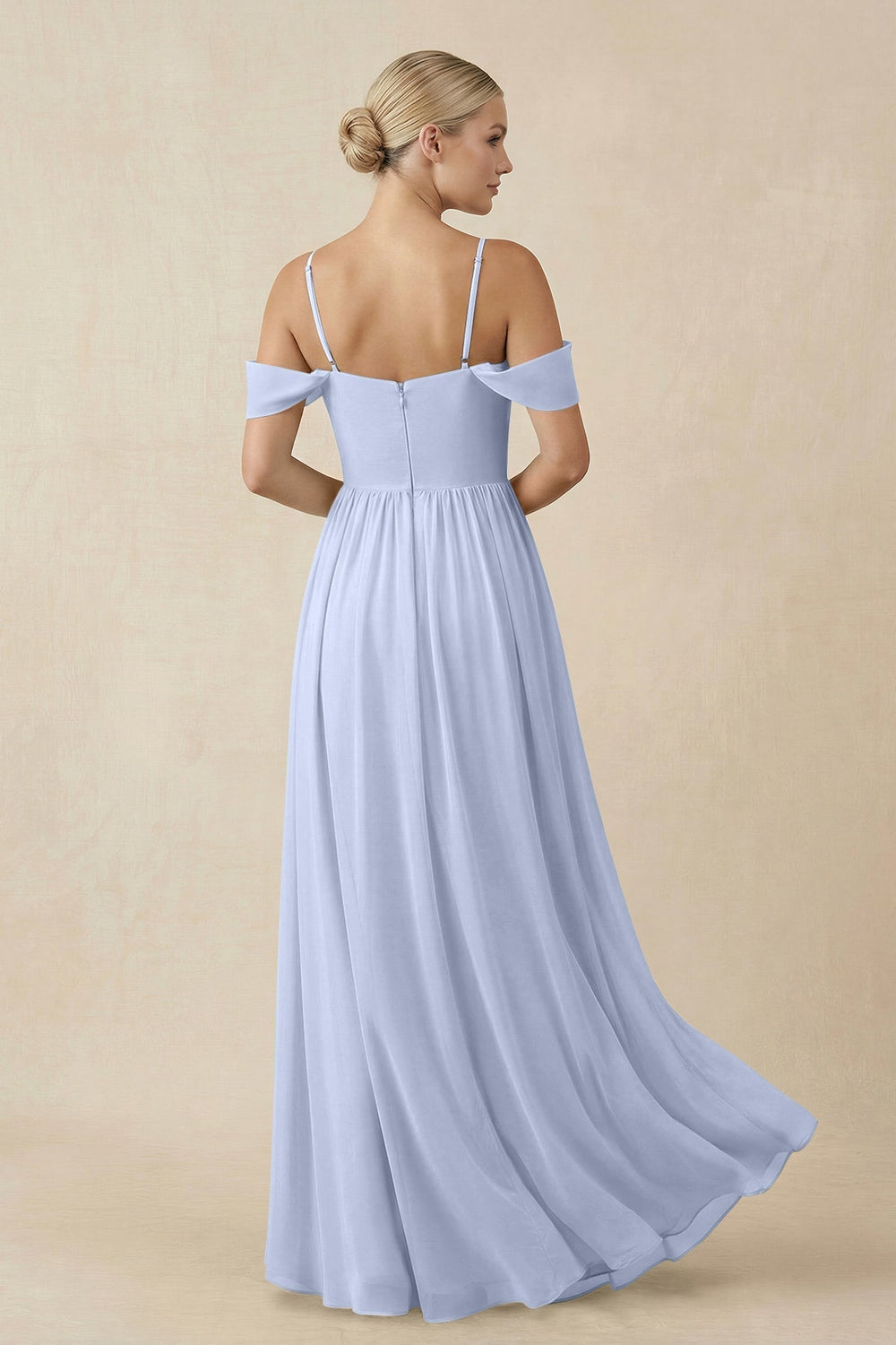 Off - the - Shoulder Sweetheart A - Line Chiffon Bridesmaid Dress in Ice - SHE IS ME Bridesmaid Dresses