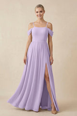 Off - the - Shoulder Sweetheart A - Line Chiffon Bridesmaid Dress in Lavender - KISS BRIDAL Bridesmaid Dresses