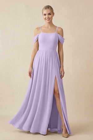 Off - the - Shoulder Sweetheart A - Line Chiffon Bridesmaid Dress in Lavender - KISS BRIDAL Bridesmaid Dresses