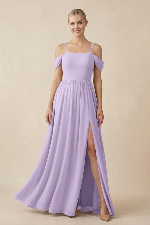 Off - the - Shoulder Sweetheart A - Line Chiffon Bridesmaid Dress in Lavender - KISS BRIDAL Bridesmaid Dresses