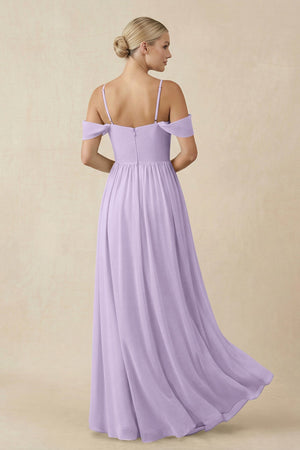 Off - the - Shoulder Sweetheart A - Line Chiffon Bridesmaid Dress in Lavender - KISS BRIDAL Bridesmaid Dresses