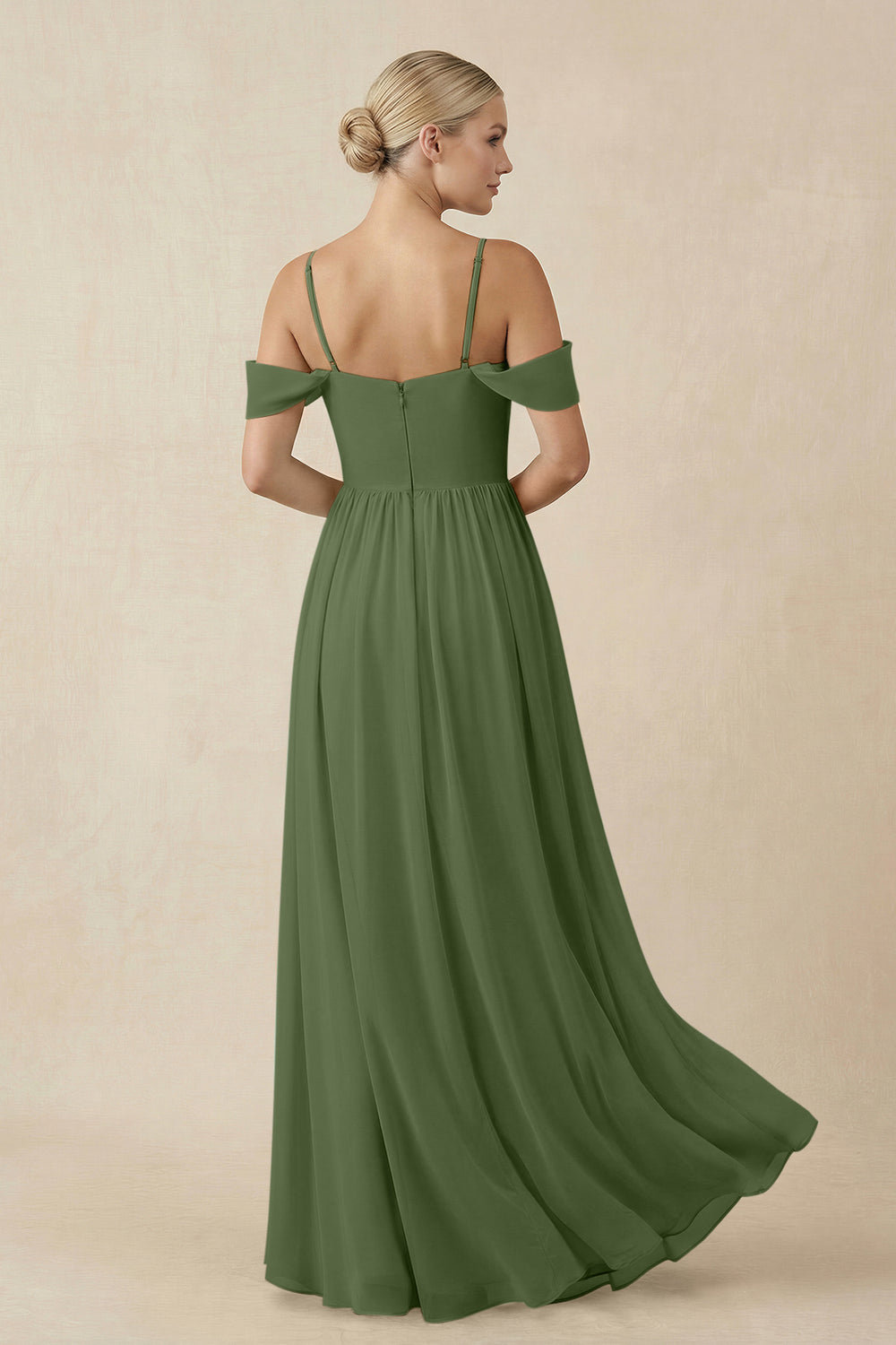 Off-the-Shoulder Sweetheart A-Line Chiffon Bridesmaid Dress in Moss