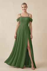 Off - the - Shoulder Sweetheart A - Line Chiffon Bridesmaid Dress in Moss - KISS BRIDAL Bridesmaid Dresses