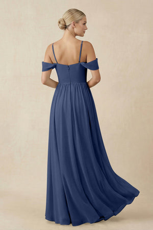 Off - the - Shoulder Sweetheart A - Line Chiffon Bridesmaid Dress in Navy - KISS BRIDAL Bridesmaid Dresses