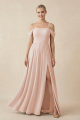Off - the - Shoulder Sweetheart A - Line Chiffon Bridesmaid Dress in Pale Blush - KISS BRIDAL Bridesmaid Dresses
