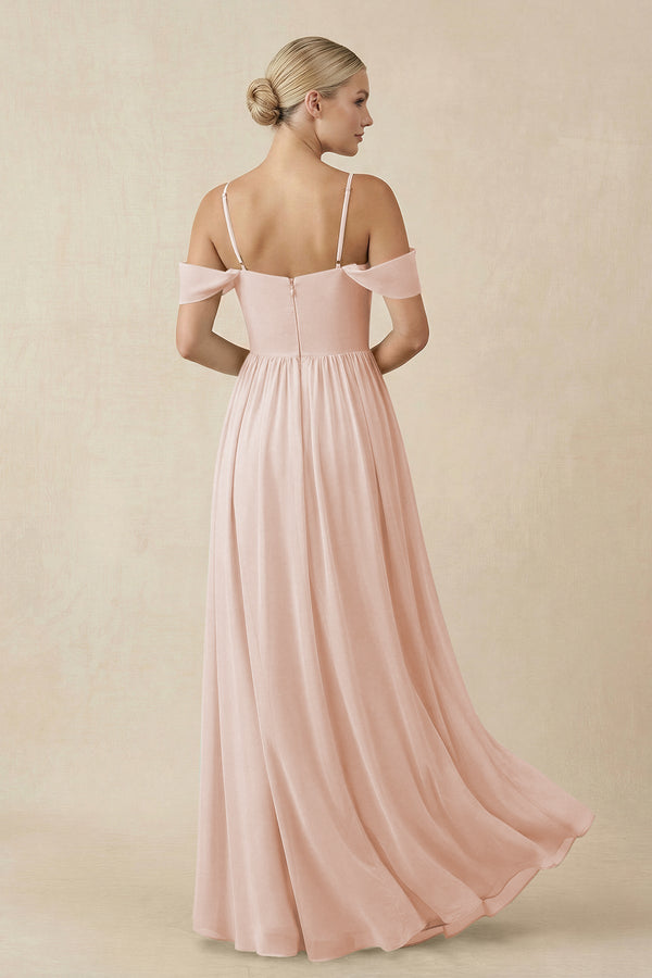 Off - the - Shoulder Sweetheart A - Line Chiffon Bridesmaid Dress in Pale Blush - KISS BRIDAL Bridesmaid Dresses