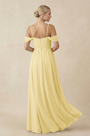 Off - the - Shoulder Sweetheart A - Line Chiffon Bridesmaid Dress in Paste Yellow - KISS BRIDAL Bridesmaid Dresses